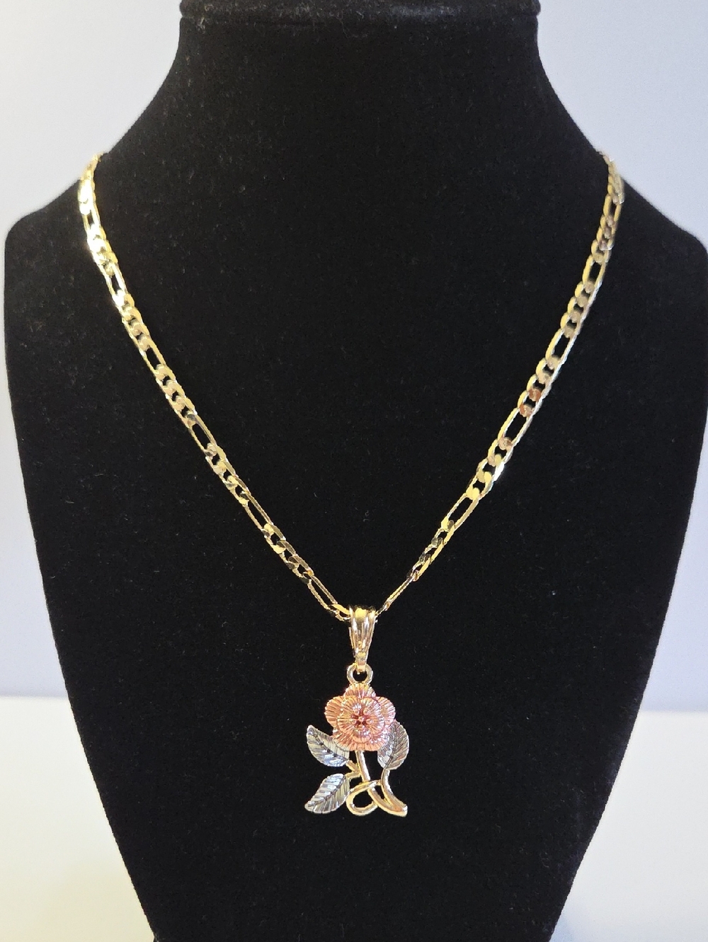 Gold Floral Pendant Necklace - Pink Flower Design